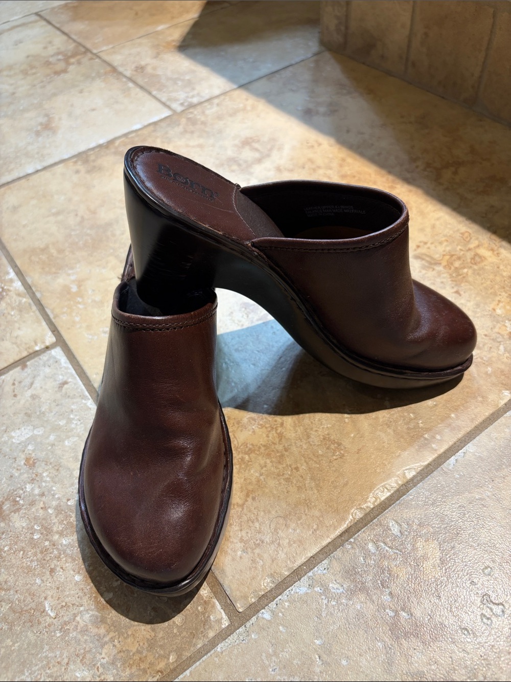 Born Dark Brown Leather Clog Mules